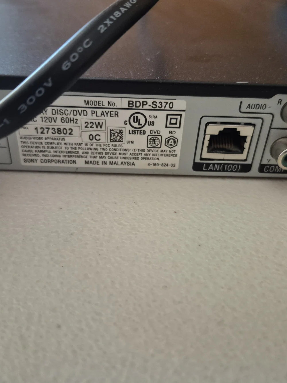 Sony BDP-S370 Black Blu-ray Media Player with Remote Included.